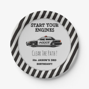 Police Car Siren Boys Blue Birthday Party Paper Plate