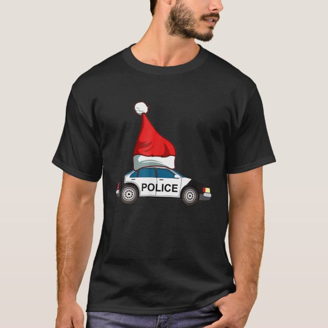 Police Car T Christmas Santa Hat Themed Tee (Front)