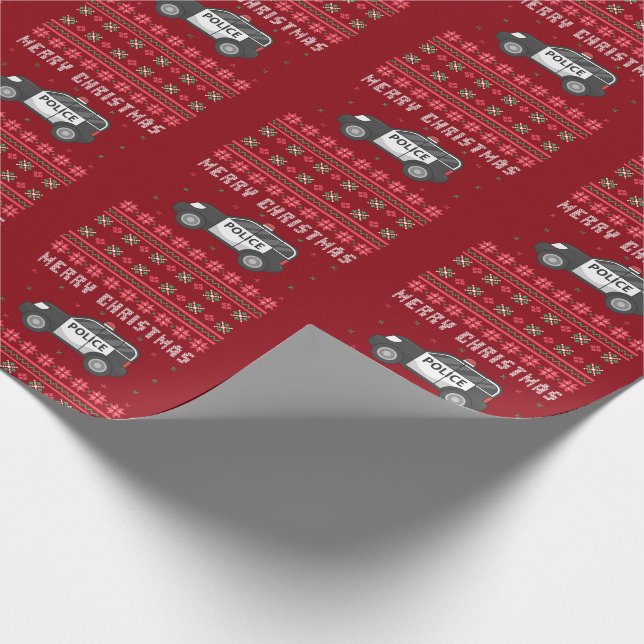 Police Car Ugly Christmas Sweater Wrapping Paper (Corner)