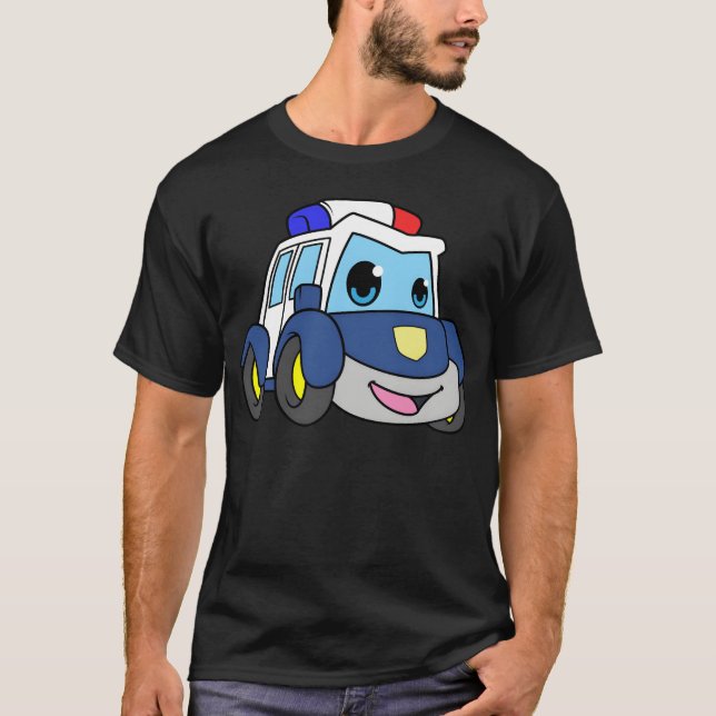 Police Car With Blue Light And Siren friends famil T-Shirt (Front)