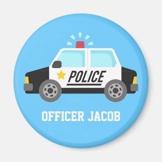 Police Car with Siren Officer Kids Personalised Magnet (Front)