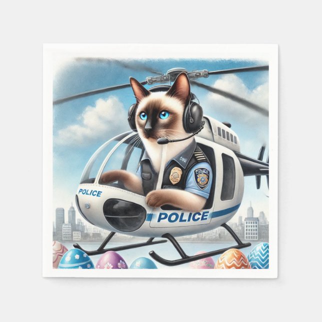 POLICE Cat Lover  working during Easter Holiday  Napkin (Front)