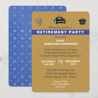Police Chief Blue Line Gold Retirement Invitation