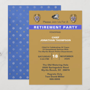Police Chief Blue Line Gold Retirement Invitation