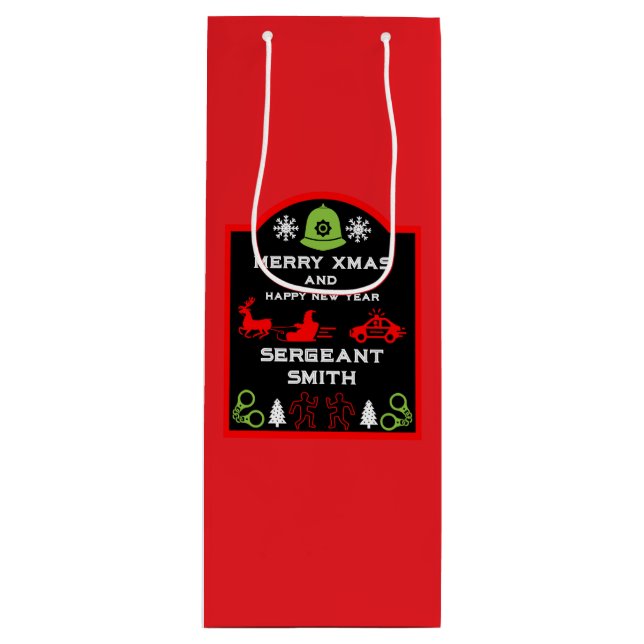 Police Christmas Decorative Bottle Wine Gift Bag (Front)
