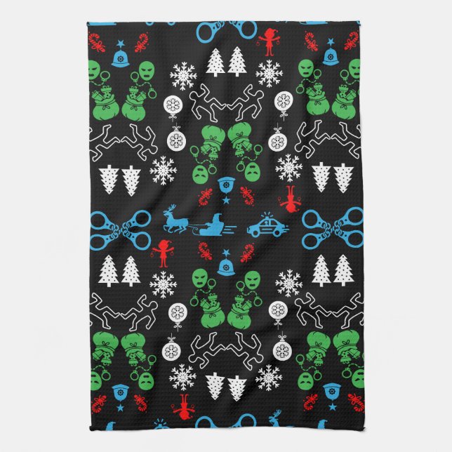 Police Christmas Decorative Tea Towel (Vertical)