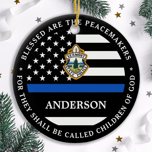 Police Christmas Personalised Logo Thin Blue Line Ceramic Tree Decoration (Creator Uploaded)