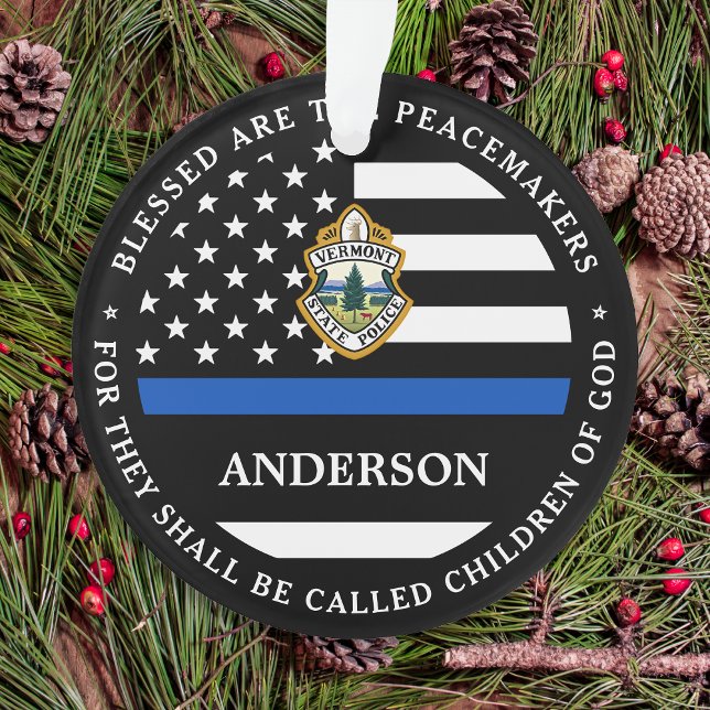 Police Christmas Personalised Logo Thin Blue Line Ornament (Creator Uploaded)