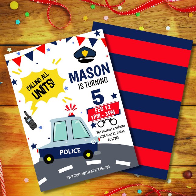 Police Cop Policeman Birthday Party Invitation (Celebrate your little hero’s big day with our police-themed birthday invitation! Perfect for future )