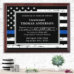 Police Custom Years Service Blue Law Enforcement Award Plaque<br><div class="desc">Celebrate and show your appreciation to an outstanding Police Officer with this Thin Blue Line Award - American flag design in Police Flag colours , distressed design. Personalise this police retirement award with officers name, text with law enforcement department name and community, and date of retirement. COPYRIGHT © 2020 Judy...</div>