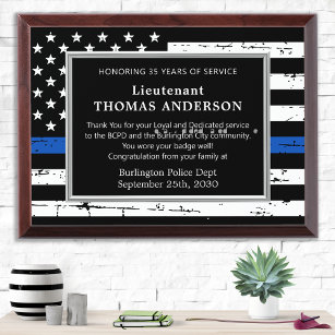 Police Custom Years Service Blue Law Enforcement Award Plaque