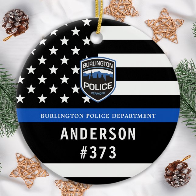 Police Department Custom Logo Blue Law Enforcement Ceramic Tree Decoration (Creator Uploaded)