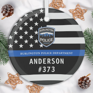 Police Department Custom Logo Blue Law Enforcement Glass Tree Decoration