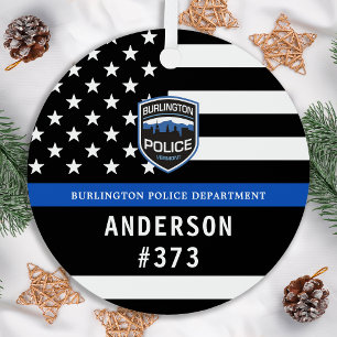 Police Department Custom Logo Blue Law Enforcement Metal Tree Decoration