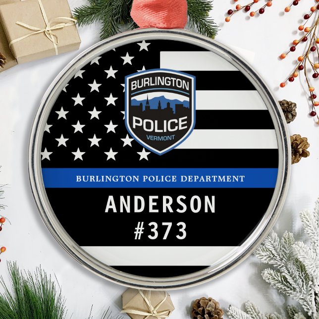 Police Department Custom Logo Blue Law Enforcement Metal Tree Decoration (Creator Uploaded)