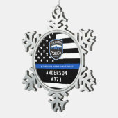 Police Department Custom Logo Blue Law Enforcement Snowflake Pewter Christmas Ornament (Right)