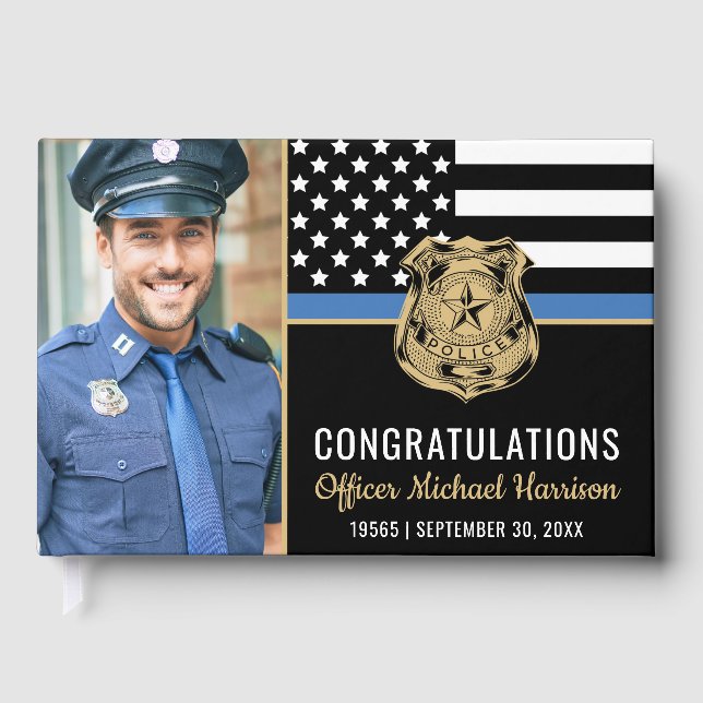 Police Department Graduation Blue Line Photo Guest Book (Front)