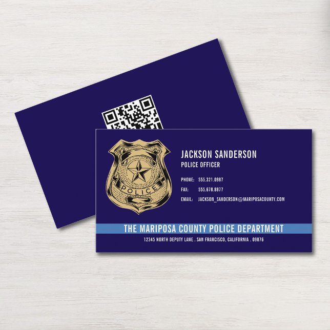 Police Department Law Enforcement Logo QR Code Business Card (Custom Police Department Law Enforcement Logo Business Card)