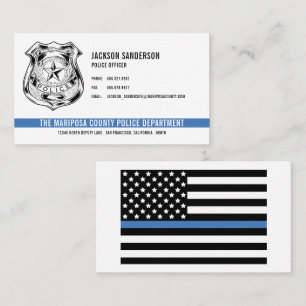 Police Department Officer Blue Line Badge Logo Business Card