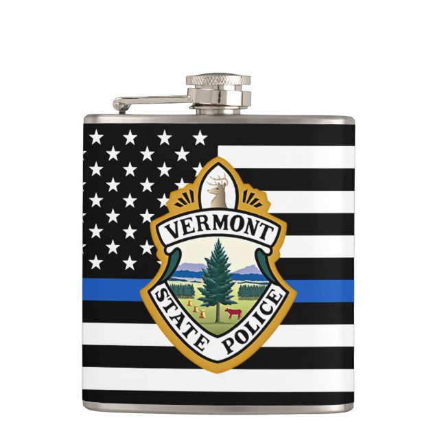 Police Department Personalised Logo Thin Blue Line Hip Flask (Front)