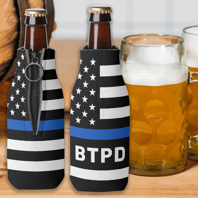 Police Department Personalised Thin Blue Line Bott Bottle Cooler (Creator Uploaded)