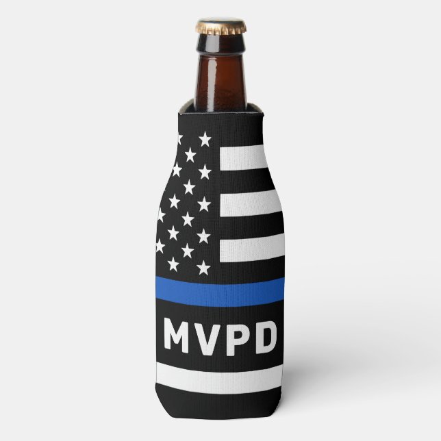 Police Department Personalised Thin Blue Line Bottle Cooler (Bottle Front)