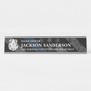 Police Department Thin Blue Line Logo Officer Desk Name Plate