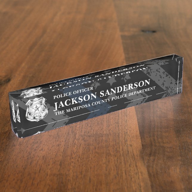 Police Department Thin Blue Line Logo Officer Nameplate (Side)