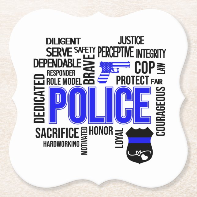 Police Descriptive Words Paper Coasters (Front)