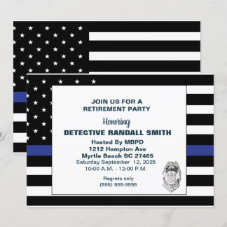 Police Detective Retirement Blue Line Flag Invitation