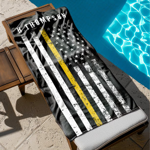 Police Dispatcher   Thin Gold Line Flag Custom Beach Towel