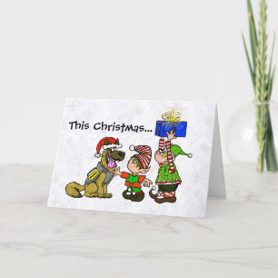 Police Dog and Elves Christmas Card