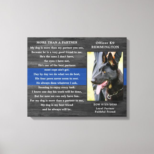 Police Dog Memorial Fallen Officer Police K9 Photo Canvas Print (Front)