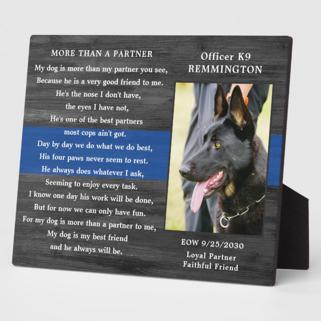 Police Dog Memorial Fallen Officer Police K9 Photo Plaque (Side)