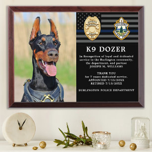 Police Dog Retirement Thin Blue Line K9 Photo  Award Plaque