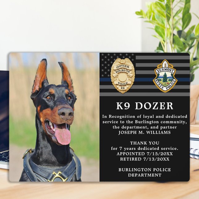 Police Dog Retirement Thin Blue Line K9 Photo  Plaque (Creator Uploaded)