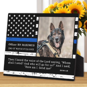 Police Dog Thin Blue Line Officer K9 Memorial Plaque