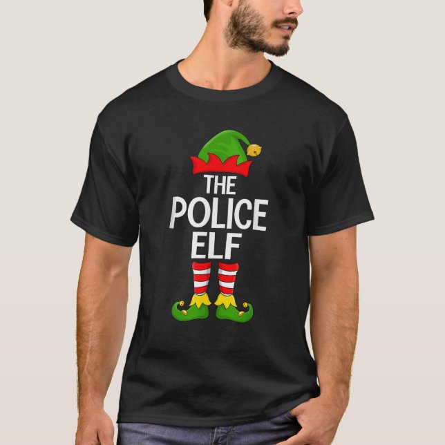 Police Elf Xmas Matching Family Elf Squad Christma T-Shirt (Front)