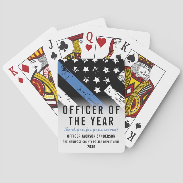 Police Employee of the Year Blue Line Flag Playing Cards (Back)