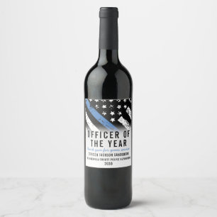 Police Employee of the Year Thin Blue Line Flag Wine Label
