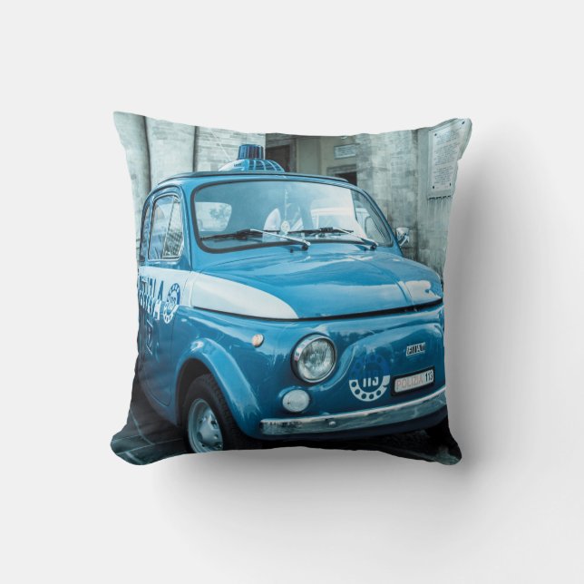 Police Fiat 500 in Italy, classic car cushion (Front)