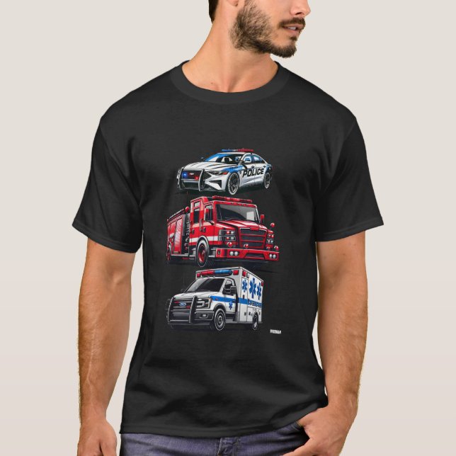 Police Fire Truck Ambulance car First Responders T-Shirt (Front)
