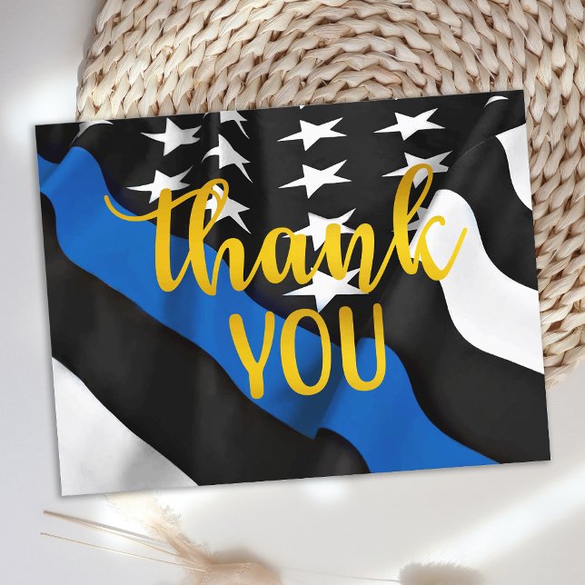 Police Flag Gold Script Law Enforcement Thank You Postcard (Creator Uploaded)
