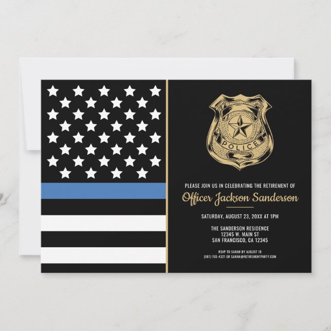 Police Flag Law Enforcement Retirement Party Invitation (Front)