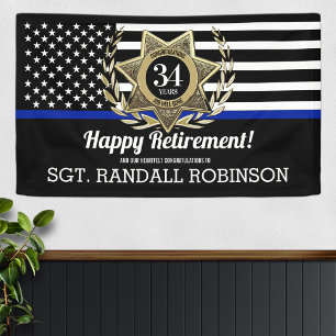 Police Flag Thin Blue Line Happy Retirement Banner