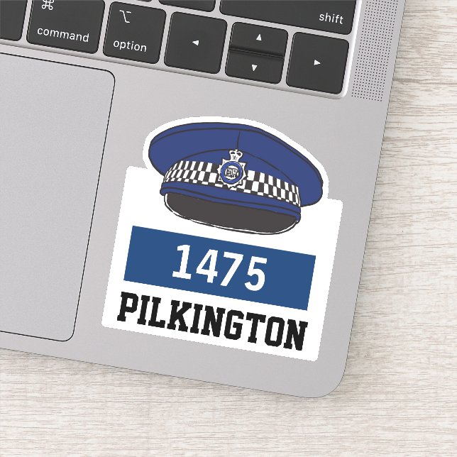 Police Flat Cap with Name & Number Sticker (Detail)
