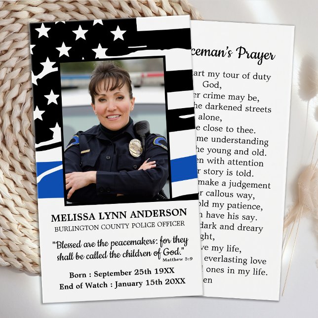 Police Funeral Prayer Card Fallen Officer Memorial (Creator Uploaded)