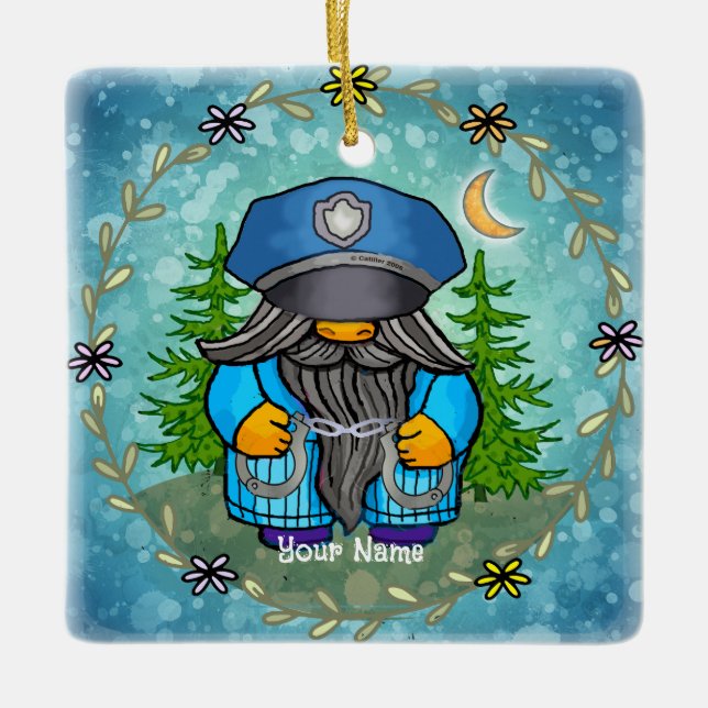 Police gnome  ceramic ornament (Front)