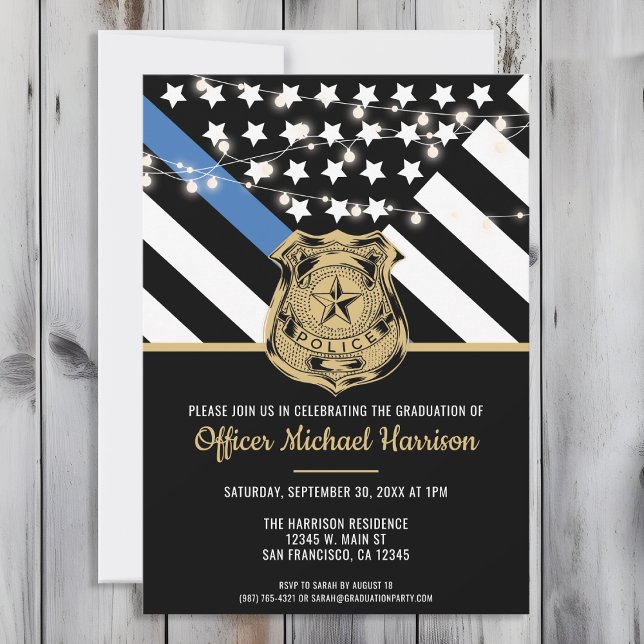 Police Graduation Blue Law Enforcement Officer Invitation (Perfect invitation to invite guests to celebrate the new police academy graduate in law enforcement!)