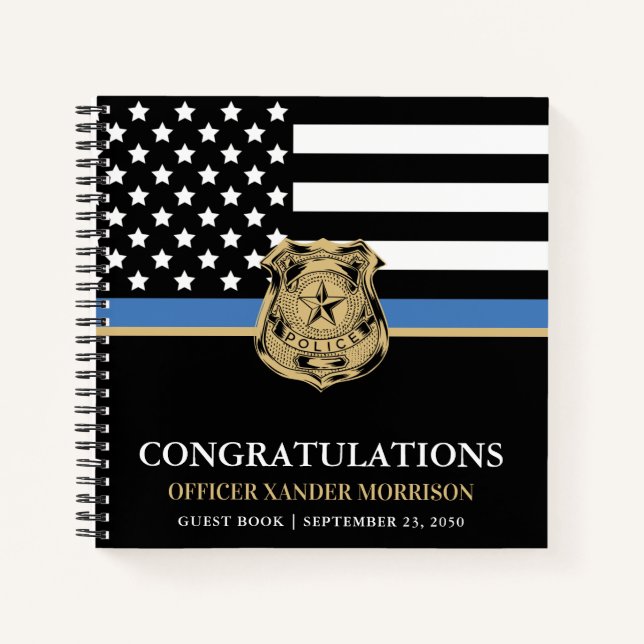 Police Graduation Blue Line Flag Congrats Guest Notebook (Front)